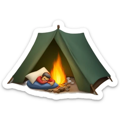 Man sleeping in a tent by a campfire sticker