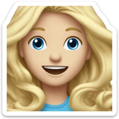 Long blonde haired blue eyed girl jumping excitedly sticker