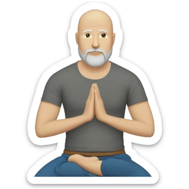 Emoji of bald and brown/grey bearded white man meditating in black tshirt and blue jeans sticker