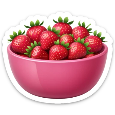 pink bowl filled with strawberries, natural-looking, soft colors, not too saturated sticker