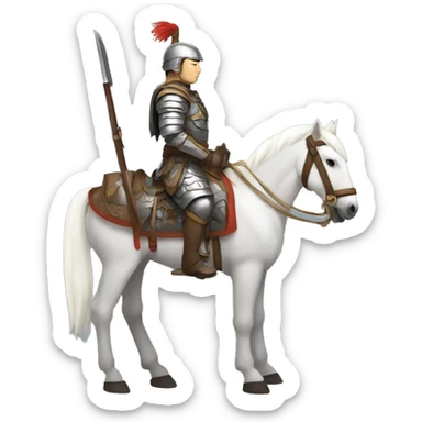 a mongolian soldier  with white skin and leather armor on a horse from the side sticker