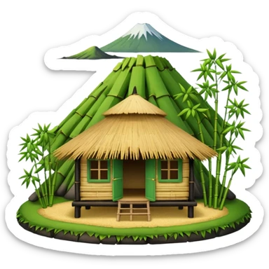 bamboo hut front of the volcano sticker
