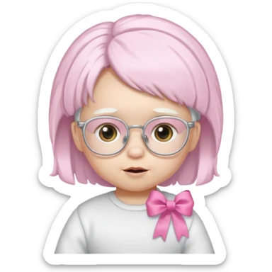 white haired little baby with glassess and ribbon on hair sticker