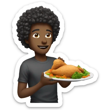 Tall black light skin man with curly hair eating chicken sticker
