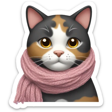Fat Calico cat wearing a knit scarf sticker