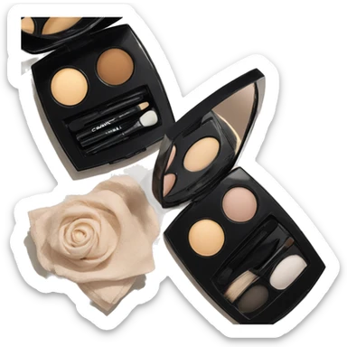 This is a Chanel eyeshadow palette with four neutral colors. It comes in a black case with a mirror and small applicators. sticker