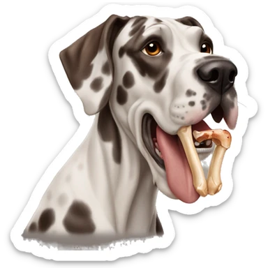 Great Dane spotted with brownish red color holding bone in mouth sticker