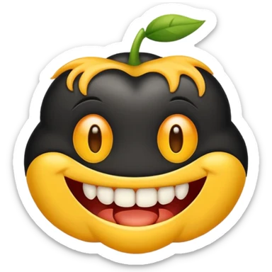 Emoji de pele preta com aparelho dentário bragets com os dentes a mostra bem amarelo sticker