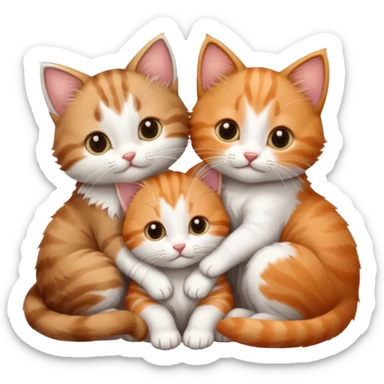 3 kittens cuddling together all different colours, the first one is grey and white, the second is ginger and white and the third is brown tabby and white sticker