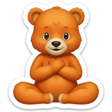 Create a orange friendly bear, make him look like from a kid cartoon and make him smile. Show his whole body. Make him look shy and cross his leg while he is standing sticker