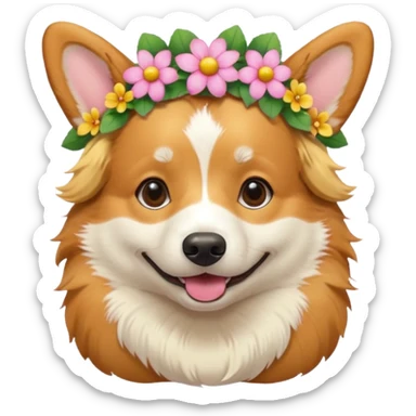 Corgi dog wearing a flower crown sticker