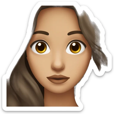 brunette long hair, big brown almond eyes, full lips, raeading sticker