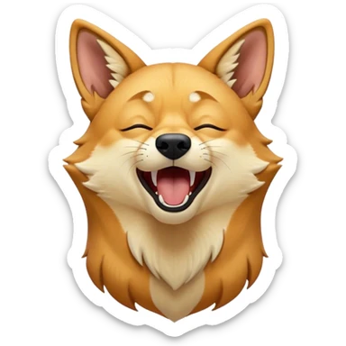 Cinematic Cute Yawning Dingo Portrait Emoji, Head tilted slightly with a dramatic, wide-open yawn, showcasing a soft, sandy fur with gently drooping ears and round amber eyes barely open in drowsy contentment, Simplified yet irresistibly adorable features, highly detailed, glowing with a soft, cozy glow, high shine, relaxed yet expressive, stylized with a touch of wild charm, bright and endearing, soft glowing outline, capturing the essence of a sleepy yet affectionate dingo, so drowsy it feels like it could stretch out of the screen and curl up for a nap! sticker