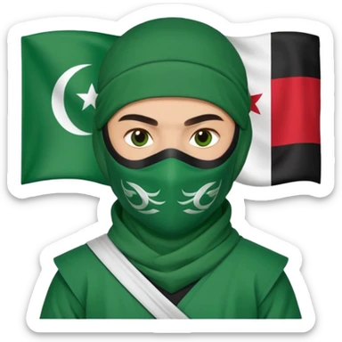 Ninja arab green and white with mask pakistani flag sticker