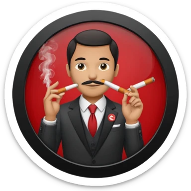Draw a no smoking sign. Next to it, there is a man in a suit smoking a cigar. sticker