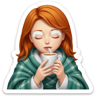 girl with ginger hair inside a blanket sipping coffee eyes closed sticker