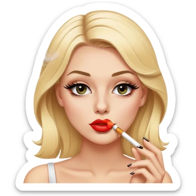 Blonde girl smoking a spliff wearing lashes and lip liner sticker