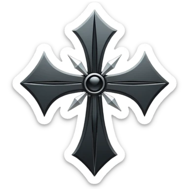 Emoji, dark futuristic cross, symmetrical geometric shape, black metal, gothic cyber aesthetic, minimal flat design, sharp edges, centered, transparent background do not use any other colors but black sticker