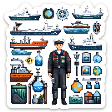 Vladivostok oceanography sailor with research vessel and marine scientific equipment sticker