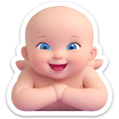 bald baby girl with blue eyes, chubby cheeks, smiling sticker