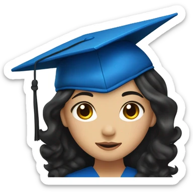 asian girl wearing blue graduation cap with long curly black hair sticker