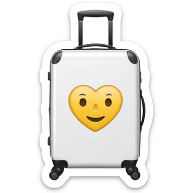 white suitcase with handle and wheels, front view, emoji style sticker