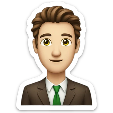 a long brown haired men with rhombus-shape face green eyes and big long nose smooth face without mustache sticker