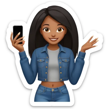 face girl with nails and cute make up black girl strait hair super long  top and slim body and baggy jeans sticker