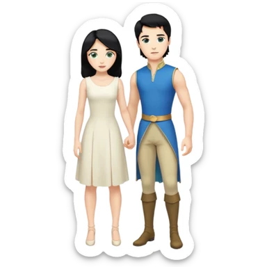 2 Person, prince, upright, black Hair, blue eyes, whole body, Woman, blonde Hair, Green eyes, bending knee, sleveless White Dress, sticker