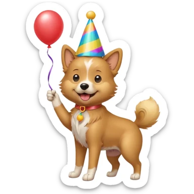 A dog wearing a party hat, wagging its tail while holding a tiny balloon.

















 sticker
