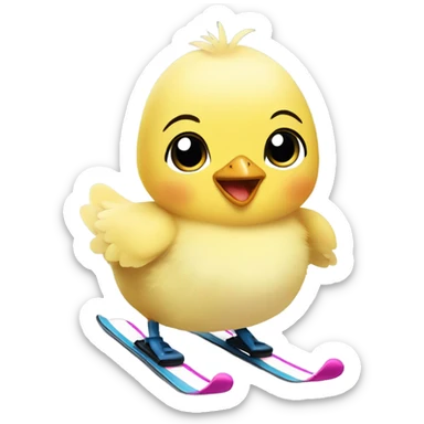 Baby chick skiing sticker