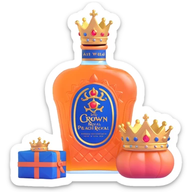 Crown Royal Peach whisky bottle with peach-colored bag and gold crown sticker