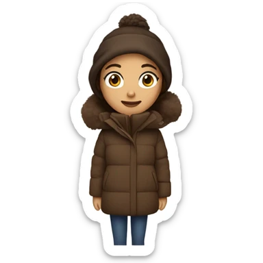 Brunette with a puffy brown winter coat  sticker