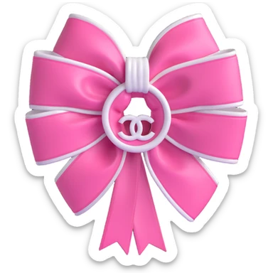 Replace the logo with the authentic interlocking double C Chanel logo, keep the bow pink and white, shiny, elegant, 3D emoji style, no background. sticker