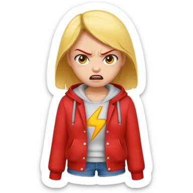 Angry girl with clothes sticker