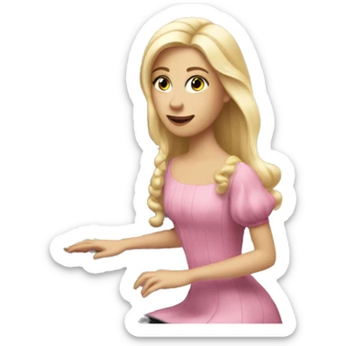 Girl wearing a pink dress and blonde hair playing piano at a royal  sticker