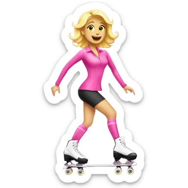 Blonde lady roller skating wearing pink sticker