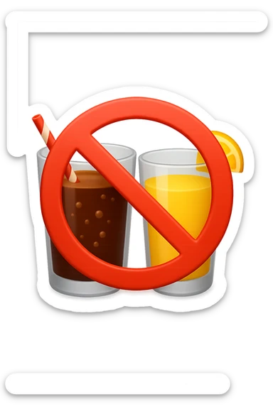 emoji 3d stile iphone che rappresenta un bicchiere di coca cola e di succo di frutta con un divieto sopra 3d sticker