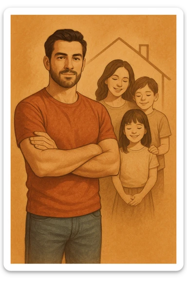 UOMO A BRACCIA CONSERTE CHE TRASMETTE PROTEZIONE PER LA SUA FAMIGLIA sticker