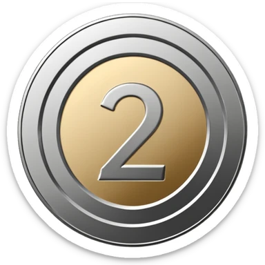 Emoji icon of a metal coin with engraved number 2, minimalist style, isolated, only metal color sticker