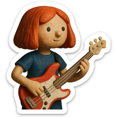 girl with red hair and red bass guitar, long bob hairstyle sticker