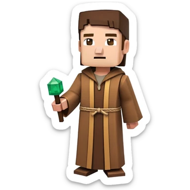 Minecraft Villager full body with brown robe, big nose blocky character sticker