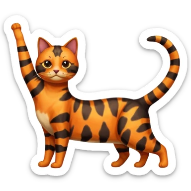 Realistic, tortoiseshell colored cat full body stretching  sticker