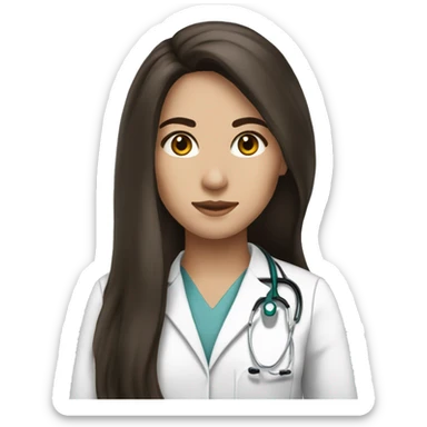 Beautiful Brunette long hair, doctor, fair skin, black eye color sticker