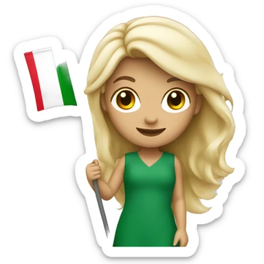 italian blonde girl smiling holding italy flag sticker
