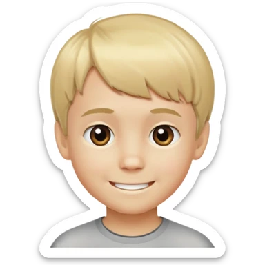 un niño rubio de pelo corto de 8 años con flequillo sobre la frente y sonriendo sticker