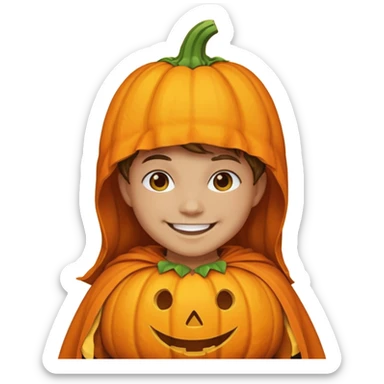 With pumpkin costume on sticker