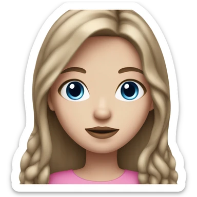White girl with long brown hair and blue eyes and pink lips  sticker
