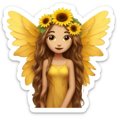 big wings, sunflower, Beautiful, fairy, gold, brown, long hair sticker