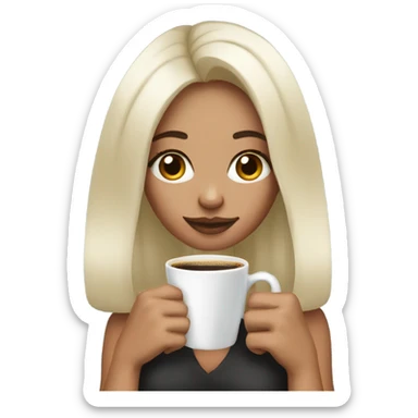 Girl with long lashes and nails with a coffe sticker